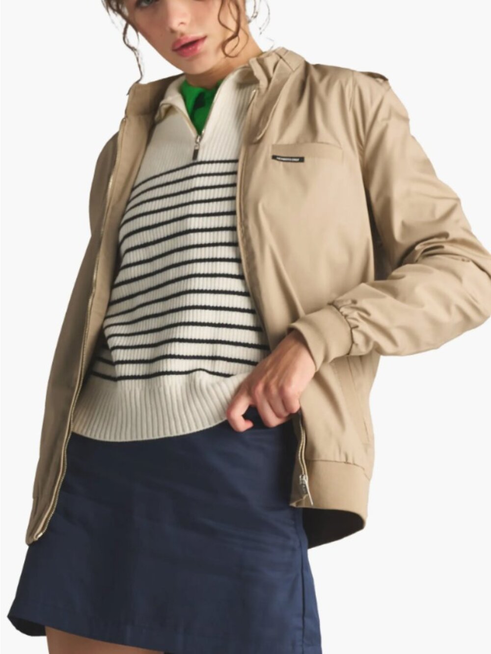 Members Only Classic Iconic Racer Jacket Slim Womens XS Khaki Bomber 80s